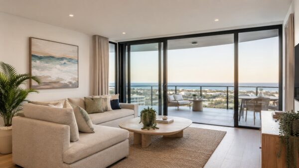 Gold Coast short-term rental apartment interior with ocean view